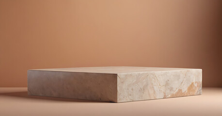 A minimalist beige concrete podium against a soft brown backdrop, perfect for showcasing cosmetics, skincare, or minimalist products.