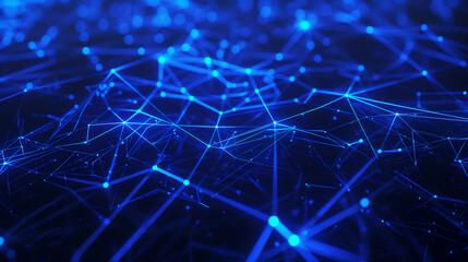 Obraz premium A blue background with many blue lines and dots. The lines and dots are connected to each other in a way that they form a web. The image has a futuristic and technological vibe to it