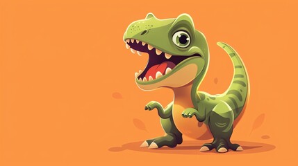 A cute and colorful illustration of a baby dinosaur. The dinosaur is green and has big eyes.