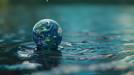 Creative design of water drop globe on blue background
