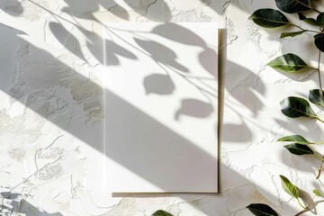 Serene Shadows: Blank Paper Canvas Surrounded by Natural Leaf Silhouettes