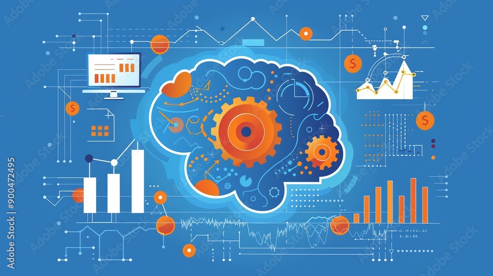 Aufkleber a digital illustration of a brain with various gears and cogs representing the concept of artificial