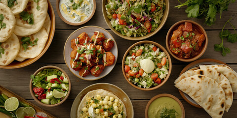Variety of indian food top view banner