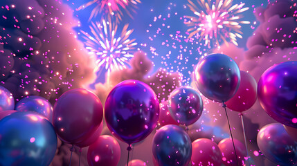 purple balloon birthday party decoration background