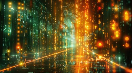Obraz premium Glowing data streams in a digital matrix