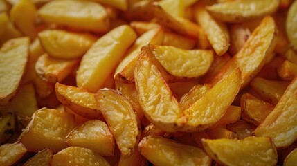 A close-up shot of crispy French fries piled high, perfect for food photography or illustrations
