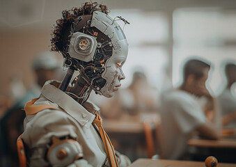 Fototapeta premium The robot goes to school.