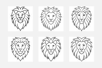 Lion Line Art Illustration Set for Coloring
