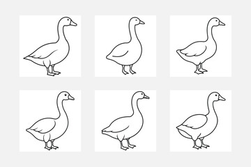 Modern goose line art illustration set
