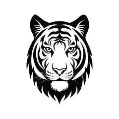 The tiger head vector silhouette illustrator is on a white background.