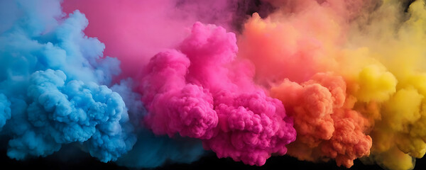 Fototapeta premium Vivid clouds of blue, pink, and yellow ink blend in water, creating an abstract background. Perfect for artistic projects, websites, social media, or presentations