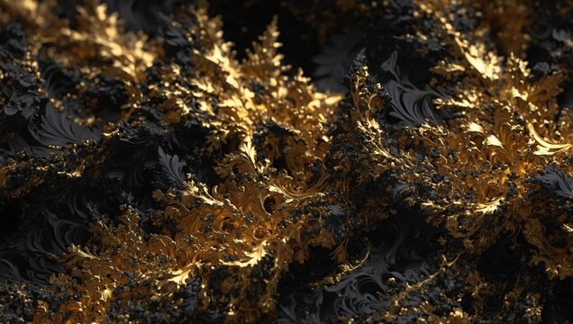 black gold texture with fractal art, ideal for desktop wallpaper, posters, and cards. High contrast