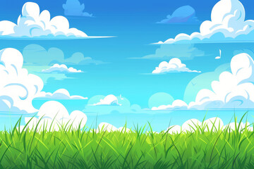 Fototapeta premium Summer Landscape with Grass and Blue Sky