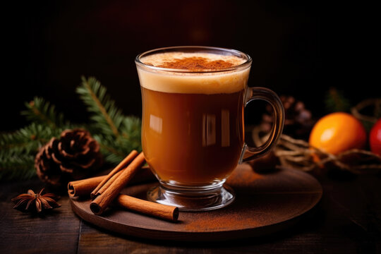 Hot buttered rum cocktail with cinnamon for christmas and winter holidays