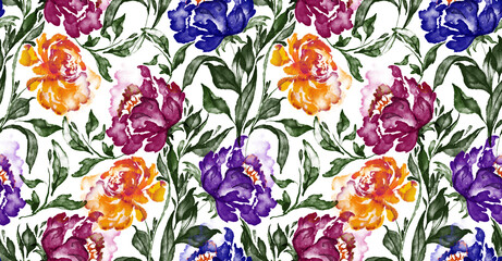 Seamless flower pattern. Watercolor floral pattern. Textile print pattern