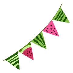 National Watermelon Day Summer fruit flags on a string. Garland of watermelon. buntings. vector illustration