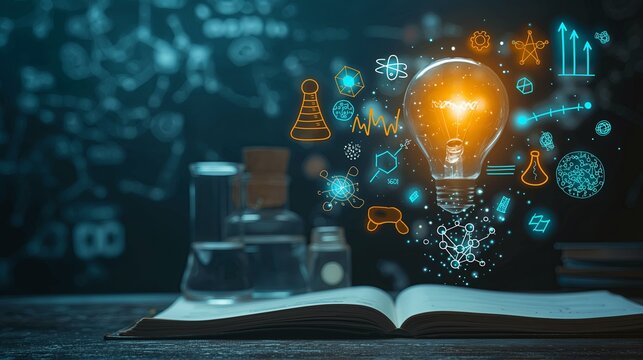 science, technology engineering, math and stem icons swoolering in the air. back to school concept