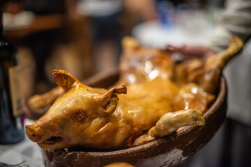 Traditional Cochinillo Al Horno Dish in Segovia, Castilla y Leon, Spain