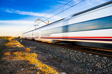 High Speed Train Passing Through Countryside in Sevilla