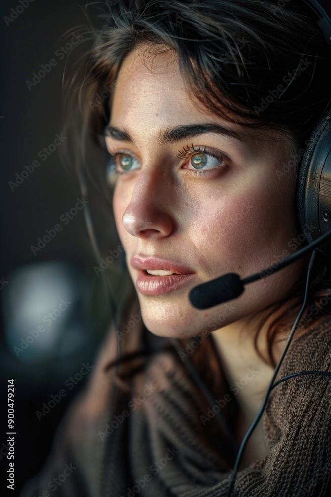 Aufkleber a person using a headset and microphone for communication or broadcasting