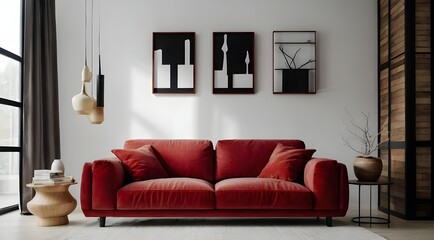modern sofa set in luxurious room, brown sofa, modern design sofa