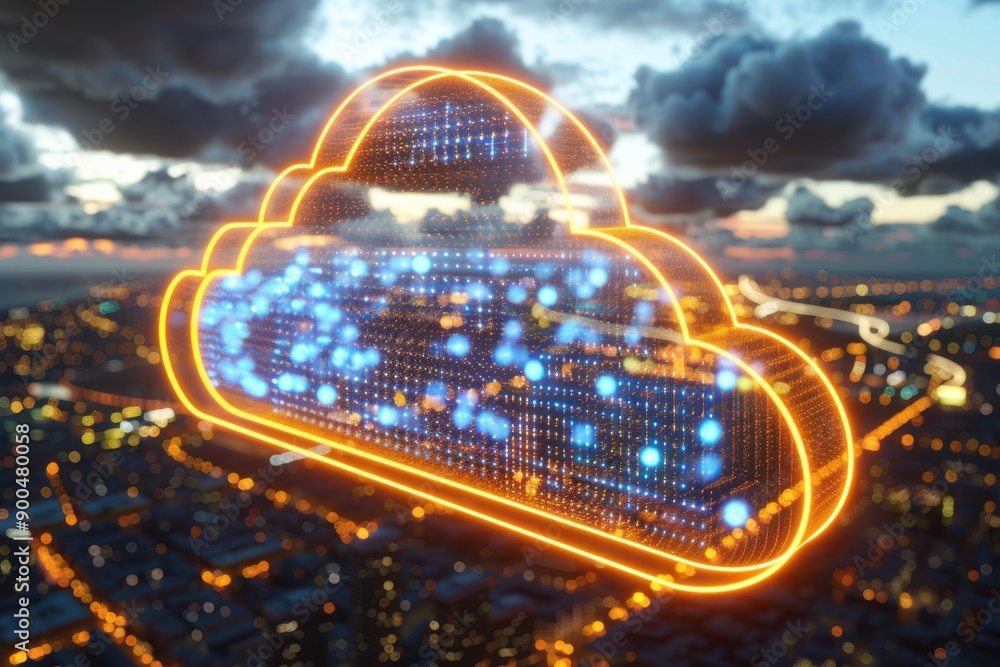 Poster cloud computing concept with digital data representation