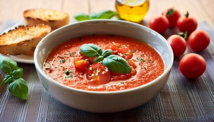 Pappa al pomodoro - Tuscan bread soup prepared with fresh tomatoes, bread, olive oil, garlic and basil, generative AI