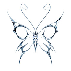 3d chrome metal effect neo tribal y2k gothic style tattoo. Cyber sigilism butterfly design icon.