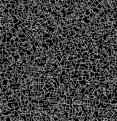 Black and white abstract hand-drawn doodles .Seamless pattern.