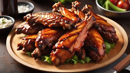 Perfectly Grilled BBQ Chicken Wings: Rich Smoky Flavor, Shiny Glaze, Sizzling on the Grill, Vibrant Outdoor Barbecue