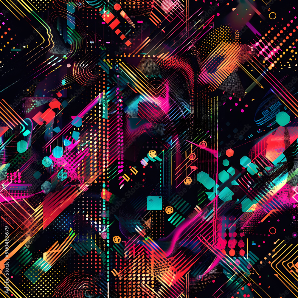Aufkleber Abstract geometric pattern exploding with vibrant colors and shapes