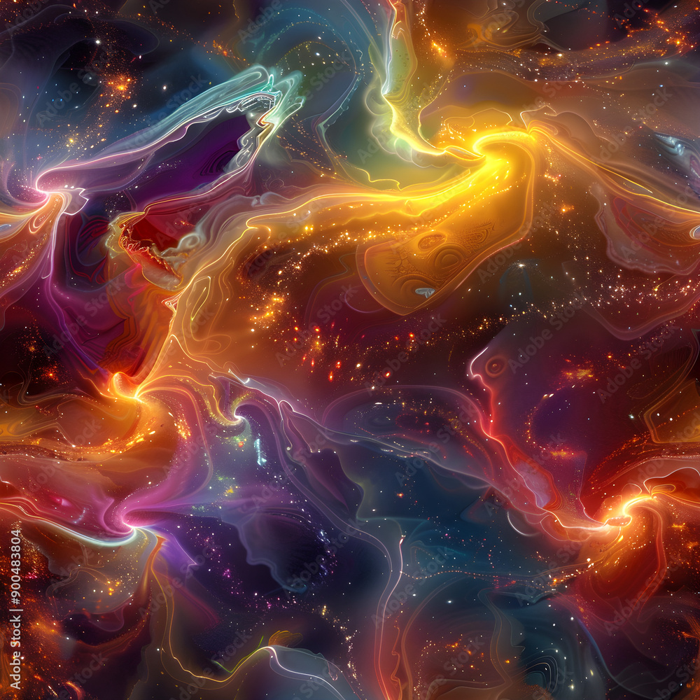 Poster cosmic energy flowing and forming intricate patterns