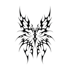 Neo tribal y2k gothic style tattoo. Cyber sigilism butterfly design. Vector illustration