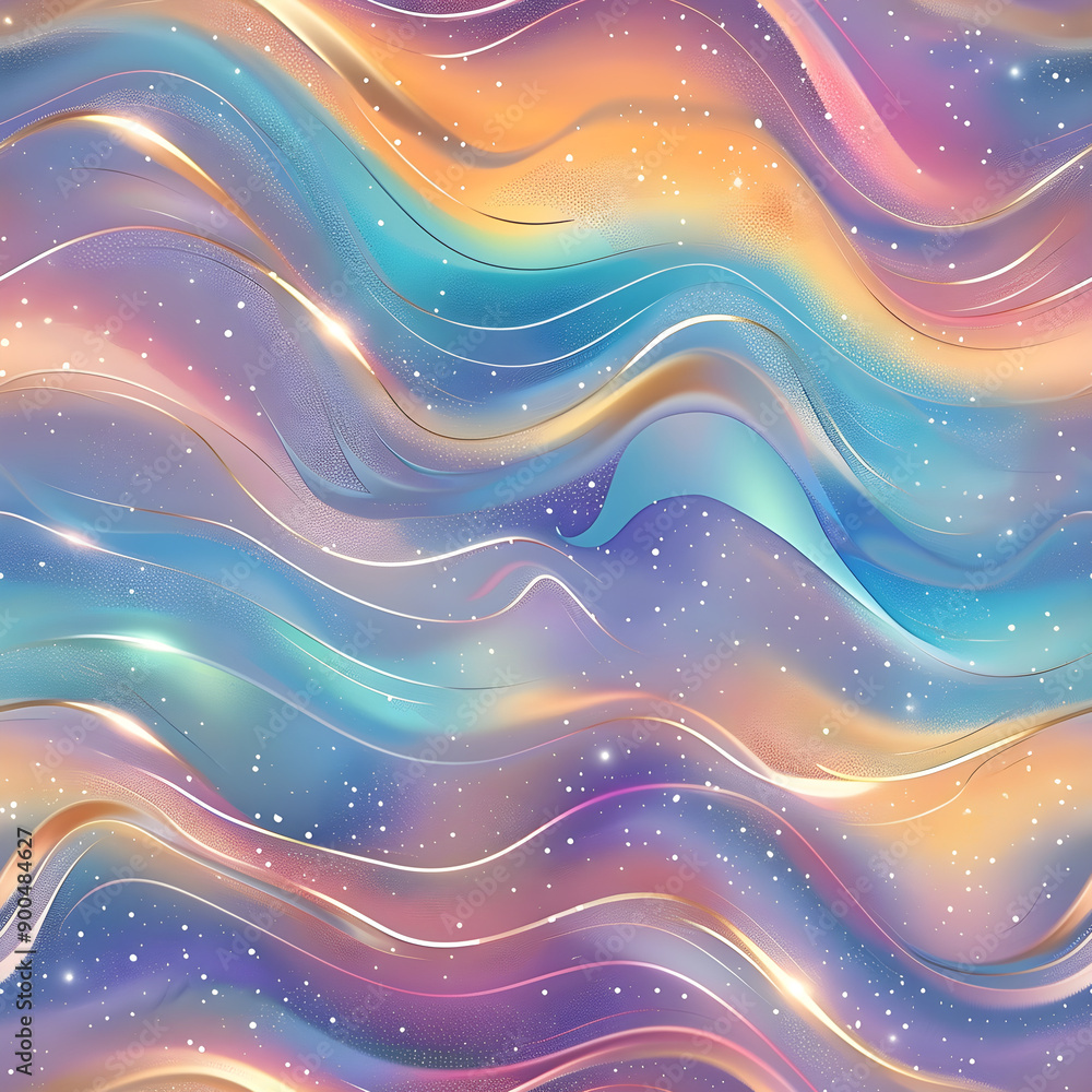 Poster abstract colorful wavy pattern background with golden glitter sparkles