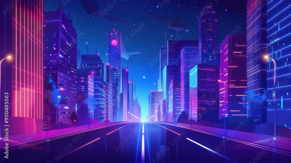 Wall mural Neon Cityscape at Night