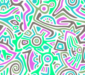 Abstract mosaic drawing of geometric shapes in green on a white background, hand-drawn.Seamless background.