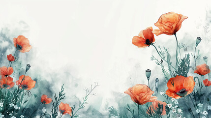 The state flower, the California poppy flowers on white background with color stains and copy space.
