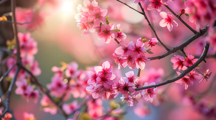 Obraz premium Beautiful cherry blossoms adorn tree branches creating a stunning display of pink and white blooms.