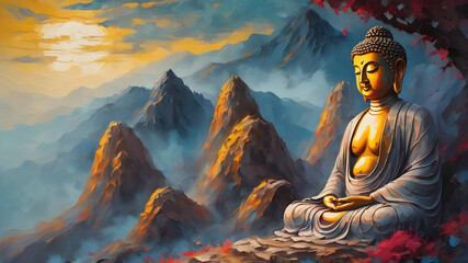 Fototapeta premium Buddha image on the mountain