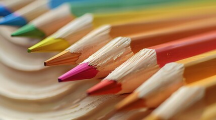 Wave of colorful wooden pencils in a row isolated on white background, panoramic background, back to school web banner concept. 