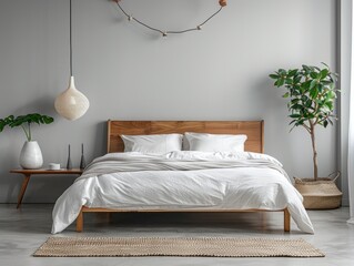 Serene Minimalist Bedroom Interior with Modern Decor, Reflecting Home and Lifestyle Trends