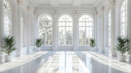 High-resolution 3D render of clean white wooden room, modern Chinese design