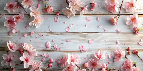 Spring Cherry Blossoms on Rustic Wooden Table