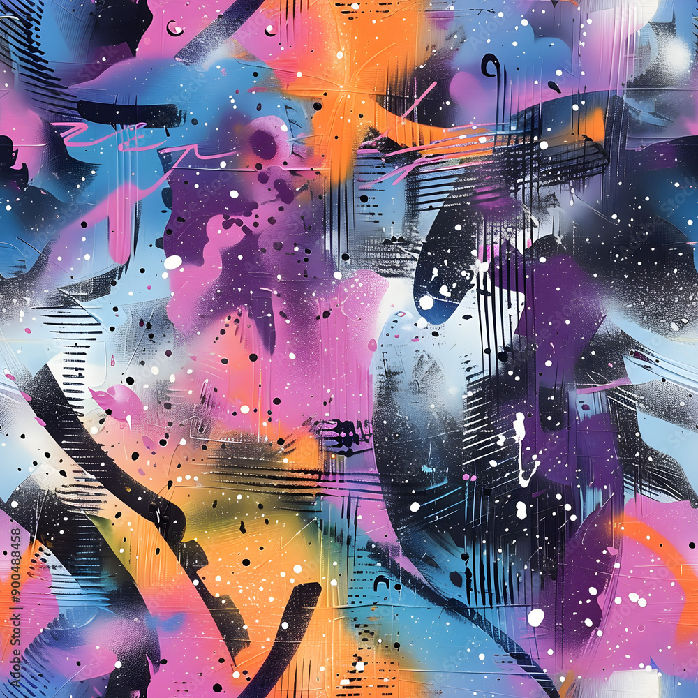 Poster abstract painting background showing colorful pattern with brushstrokes and splatters