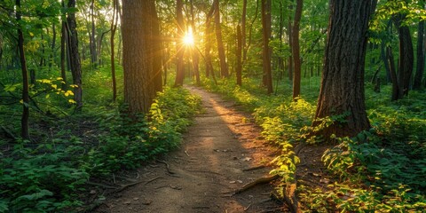Obraz premium Serene Forest Trail Bathed in Sunlight - Perfect Nature Escape
