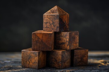 A stack of wooden building blocks sits on a table, ready for construction and creativity