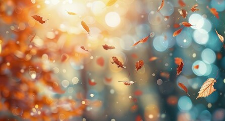 Autumn Leaves Falling in Sunlight