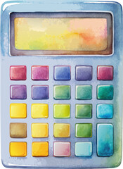 Watercolor Calculator, back to school object, vector illustration, isolated on white background.