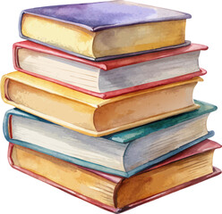 watercolor stack of Books, back to school object, isolated on white background.