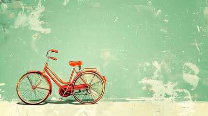 World car free day. Vintage postcard. Bicycle on a light blue background. Flat illustration. Free space for text. Eco friendly bicycle concept. World bicycle day